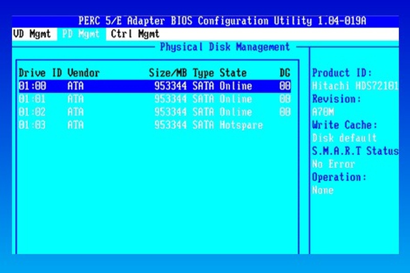 A Netware server screen shot showing the 3x 73gb scsi disks in raid 5. However 2 of the 3 drives had failed on the Dell Poweredge 1750 raid 5 array so we recovered the data.
