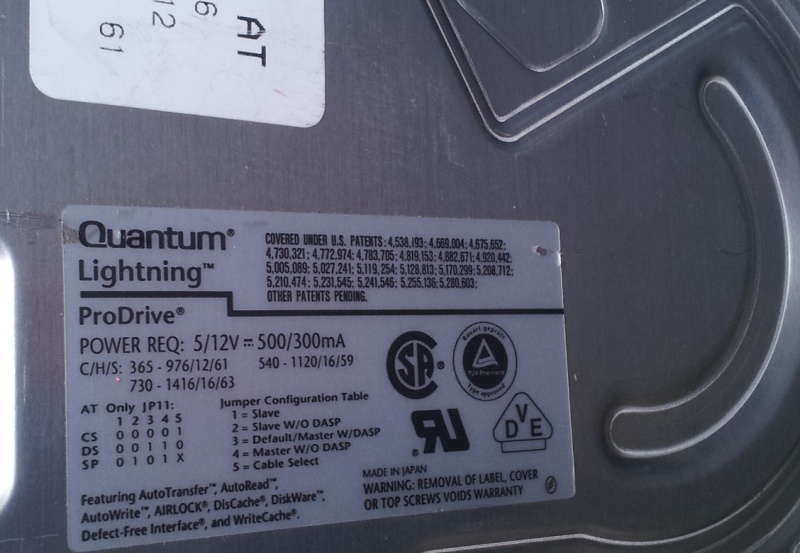 A close up of a Quantum Fireball IDE hard disk which was sent in for repair after loss of function when it was powered up. The circuit board had a burnt power chip, but luckily the data was recovered.