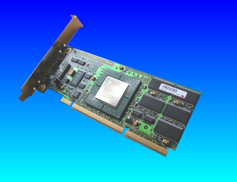 An Intel SCSI raid card controlling 4 scsi disks whose array had failed. The card model number is GC80303 SL57T SRCZCR SRC.