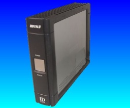 The top part of a Buffalo Drivestation Duo is shown that was sent to us for repair and file recovery after it failed to start up when switched on.