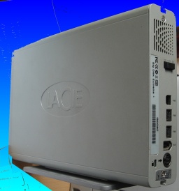 A Lacie external drive awaiting repair after it failed to boot up. This model was a Lacie Big Disk Extreme Dual, and had firewire and usb connectors.