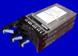 3 scsi hard drives shown in a stack. The hard disks were from an IBM e-Server x-Series which showed that 2 disks has crashed and were offline. The data in raid array was recovered and sent back to Egypt.