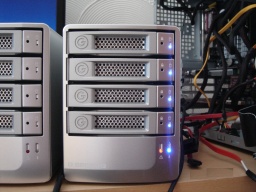 A G-Speed Q drive undergoing data recovery after it became corrupted when connected to an Apple Mac that may not have been shut down correctly. The device held data in a striped raid configuration.