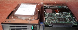 A pair of SCSI disk drives sent to us for data recovery from a server which used them in Raid to save files and folders. The fdrives had stopped spinning up when the computer was turned on so the client sent them to us for repair. 