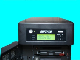 The LCD display of a Buffalo Terastation whose raid had failed. The system was configured for raid5 and disk 2 had gone down.
